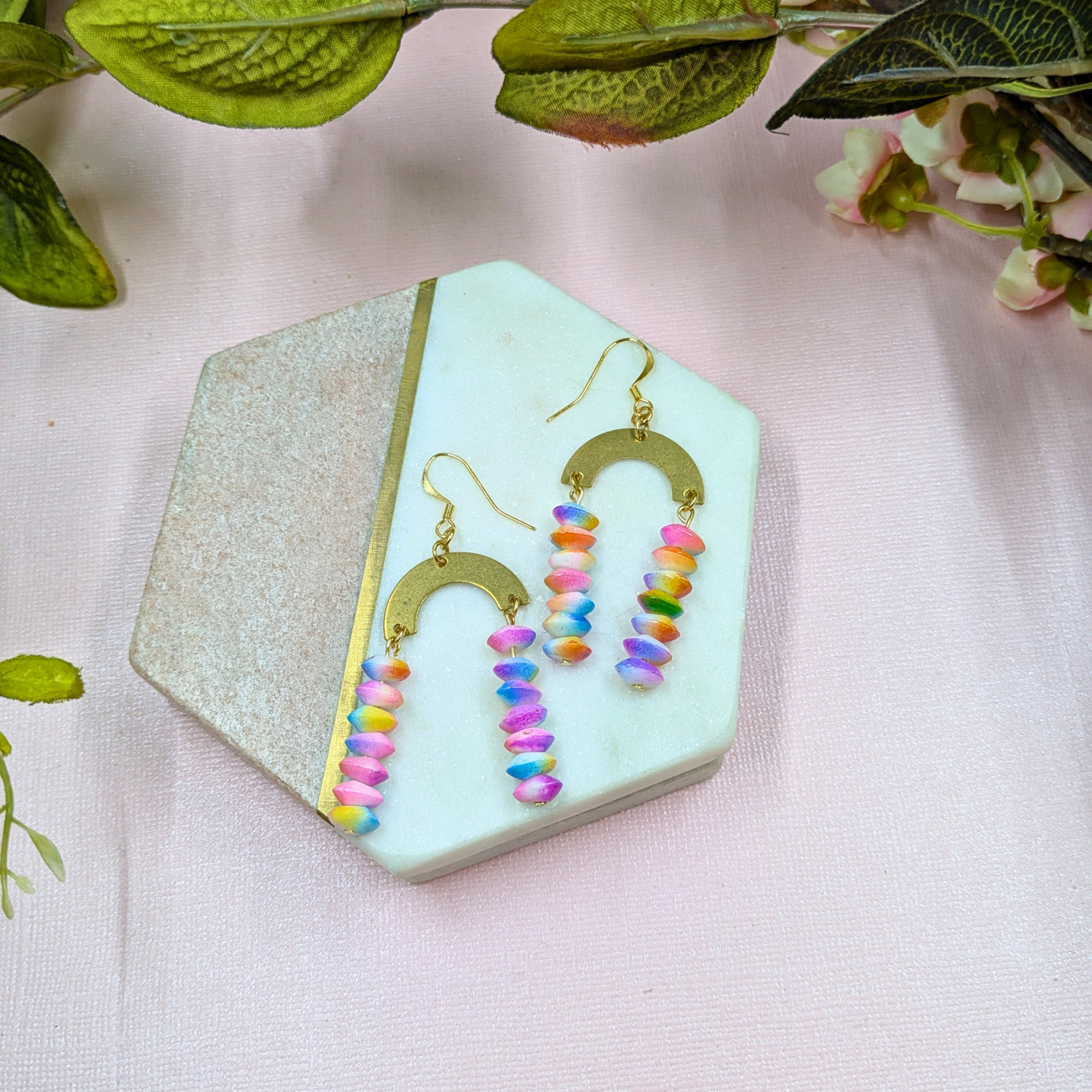 "Gigi" Recycled Bead Multi Coloured with Brass Arch Charm