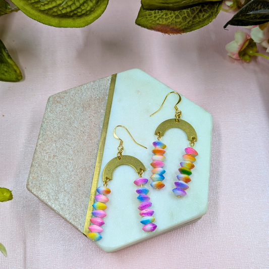 "Gigi" Recycled Bead Multi Coloured with Brass Arch Charm