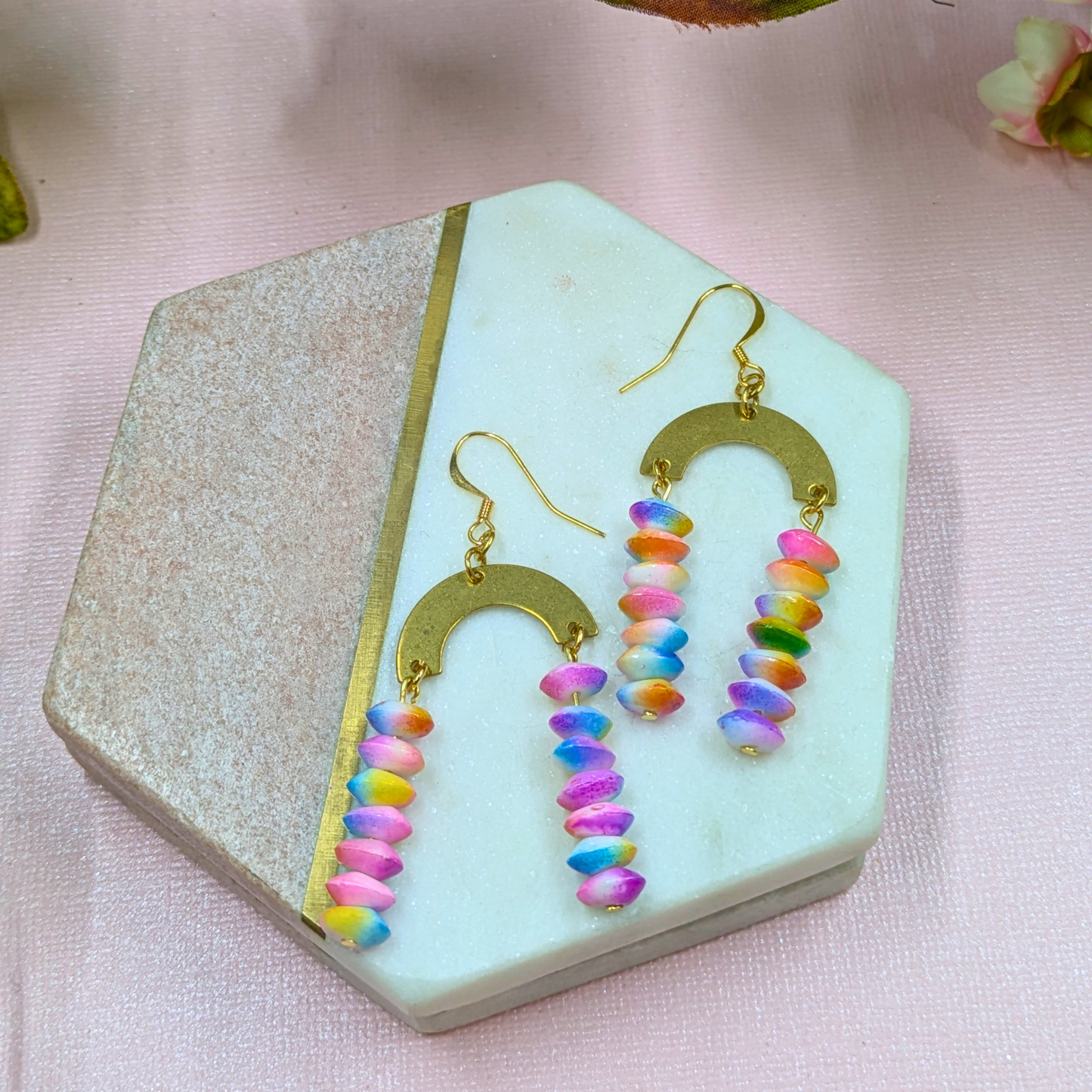 "Gigi" Recycled Bead Multi Coloured with Brass Arch Charm