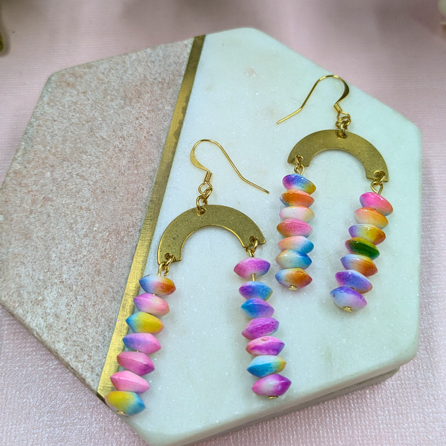 "Gigi" Recycled Bead Multi Coloured with Brass Arch Charm