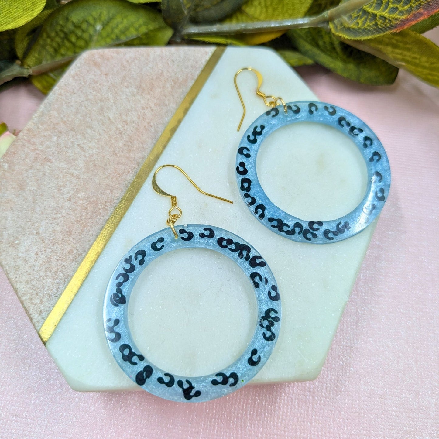 "Janna" Blue Animal Print Hoop Dangle Earrings