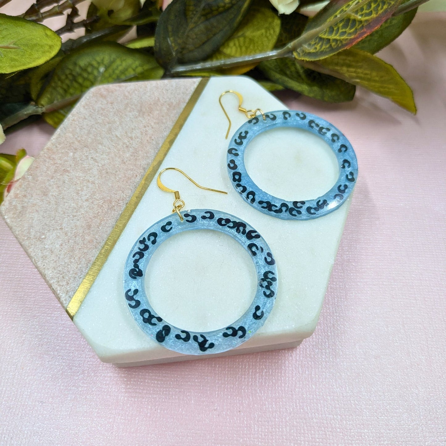 "Janna" Blue Animal Print Hoop Dangle Earrings