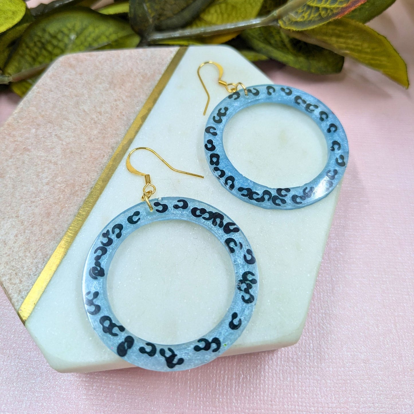 "Janna" Blue Animal Print Hoop Dangle Earrings