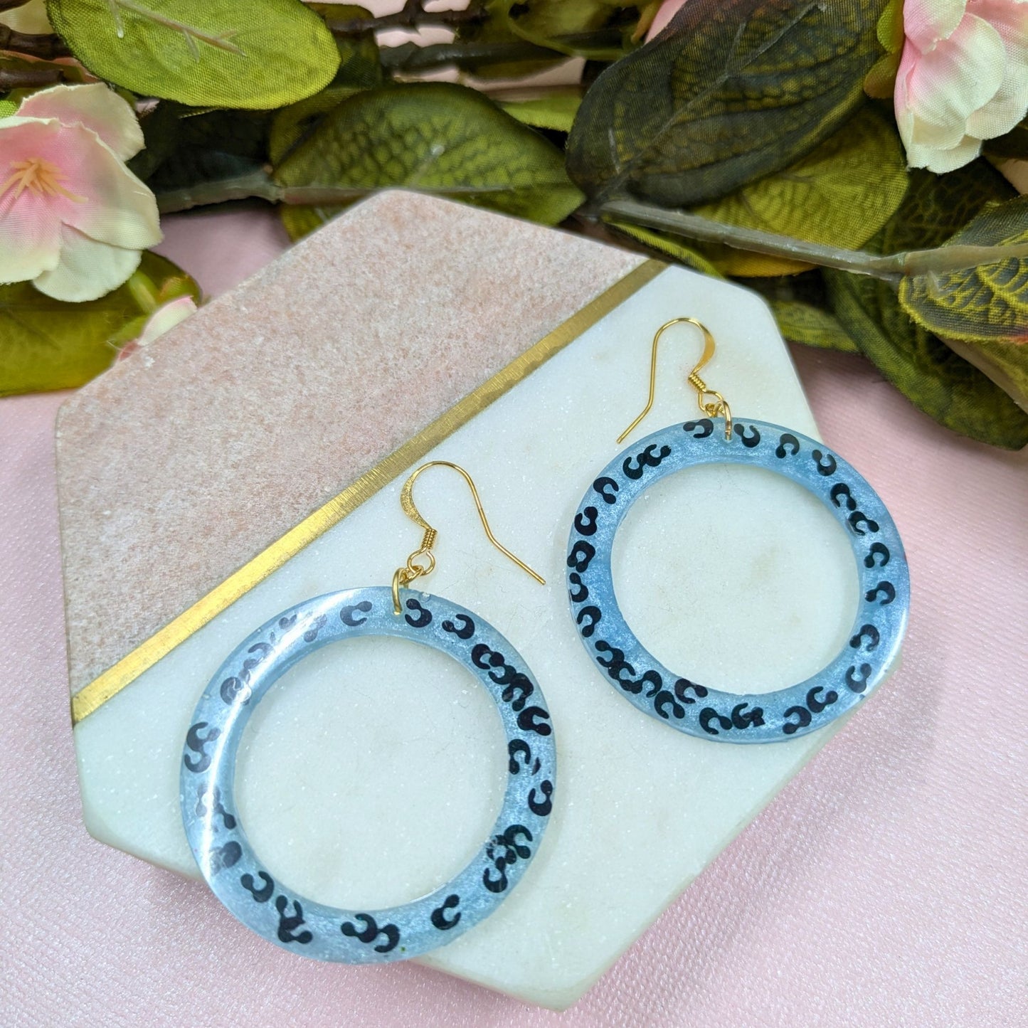 "Janna" Blue Animal Print Hoop Dangle Earrings