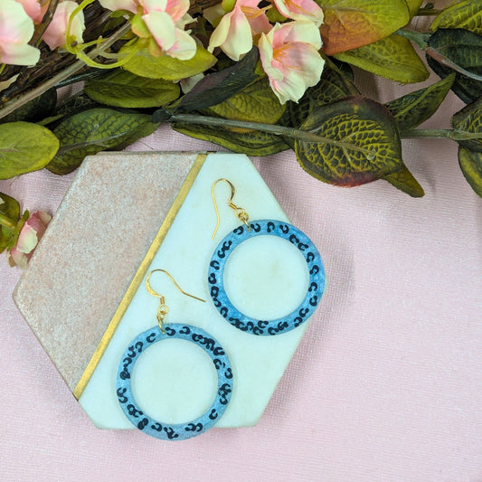 "Janna" Blue Animal Print Hoop Dangle Earrings