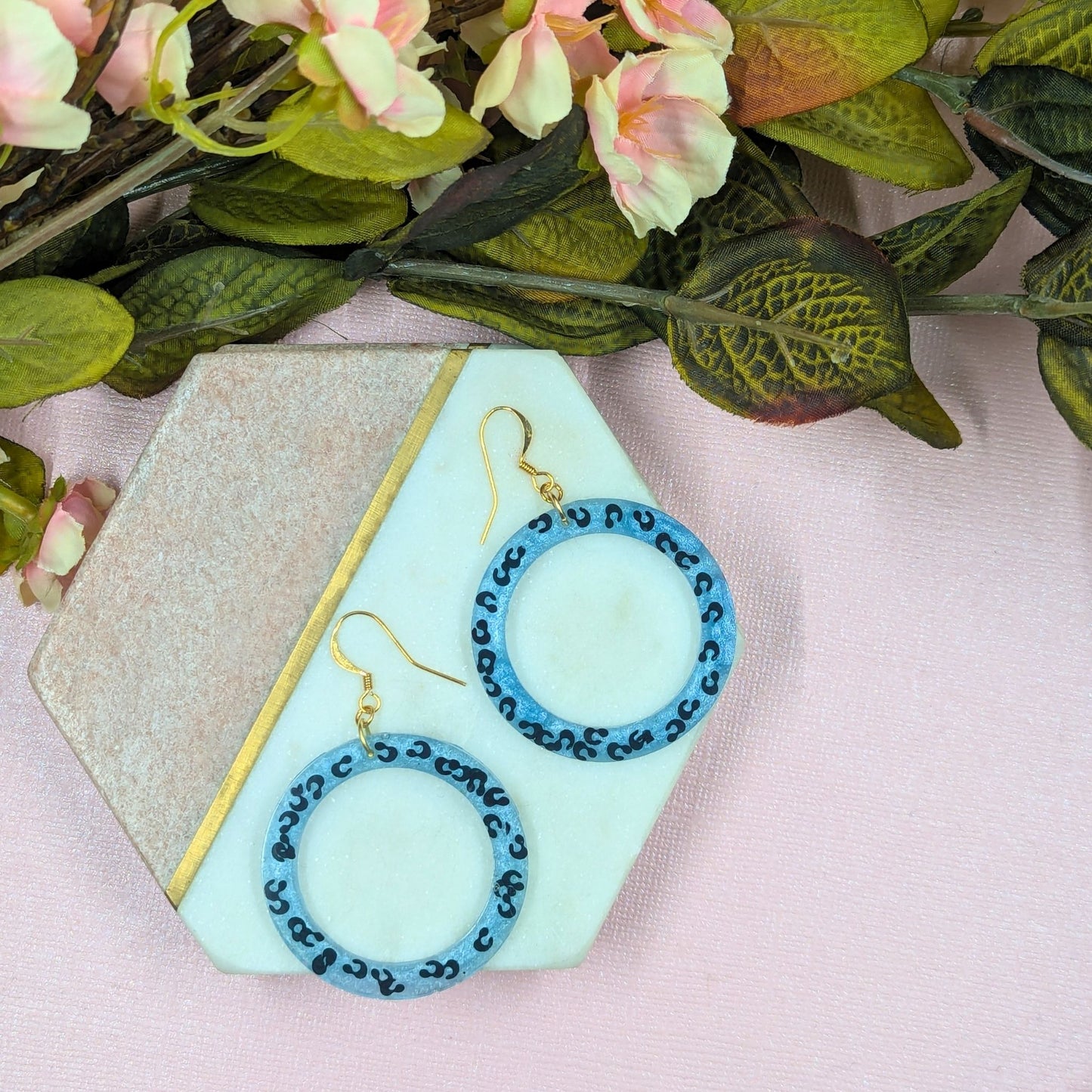 "Janna" Blue Animal Print Hoop Dangle Earrings