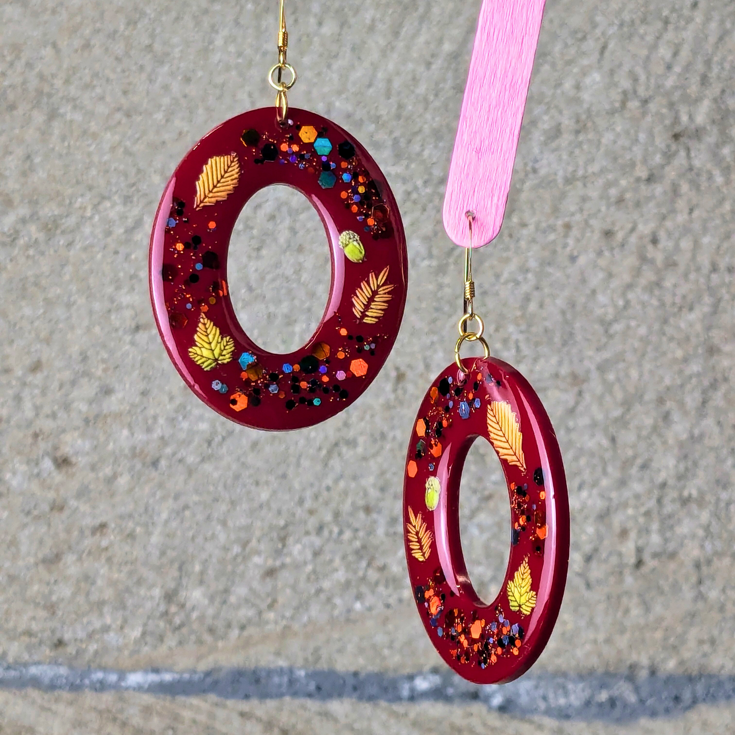 "Jorah" Autumn Leaves Mulberry Wine Dangle Resin Earrings