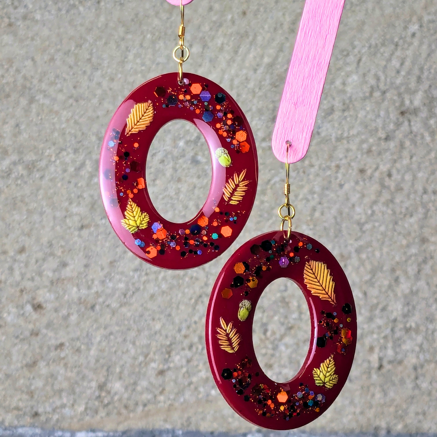 "Jorah" Autumn Leaves Mulberry Wine Dangle Resin Earrings