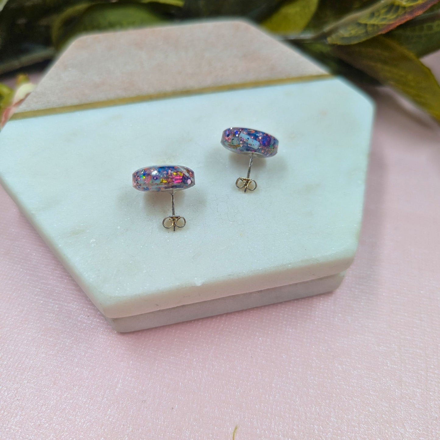 "Kristen" Mermaid Multi Glitter Resin Stud Earrings
