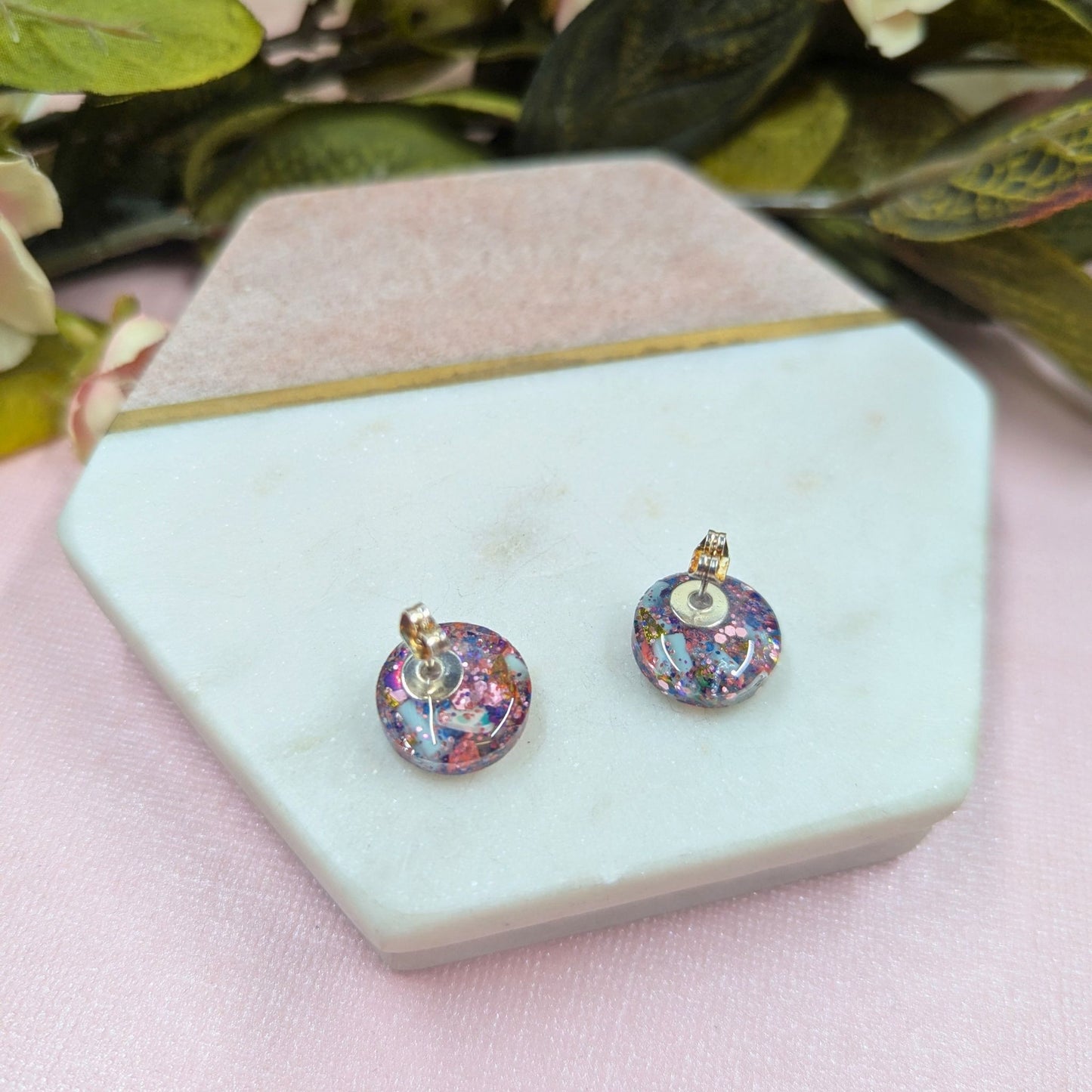 "Kristen" Mermaid Multi Glitter Resin Stud Earrings