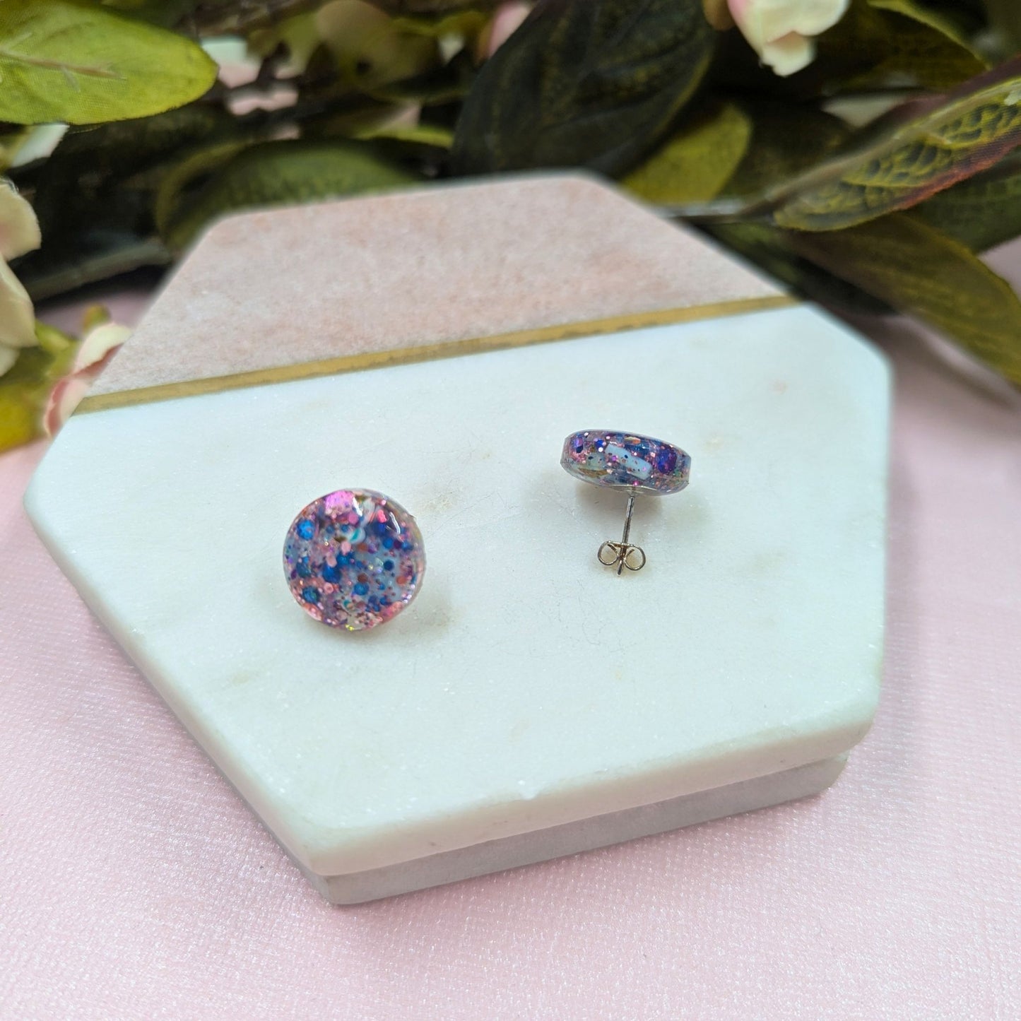 "Kristen" Mermaid Multi Glitter Resin Stud Earrings