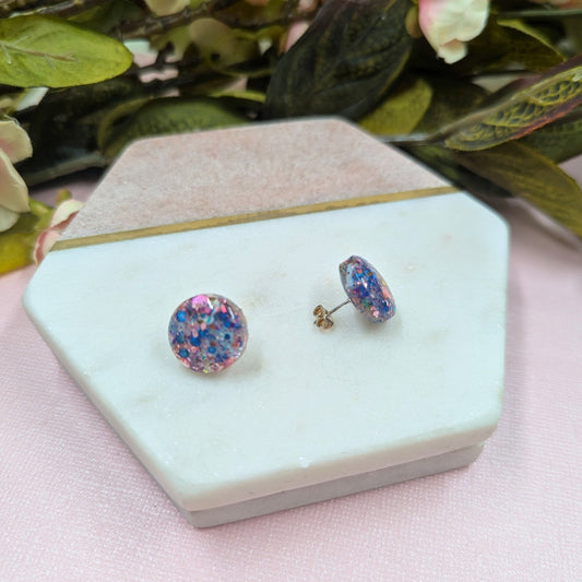"Kristen" Mermaid Multi Glitter Resin Stud Earrings