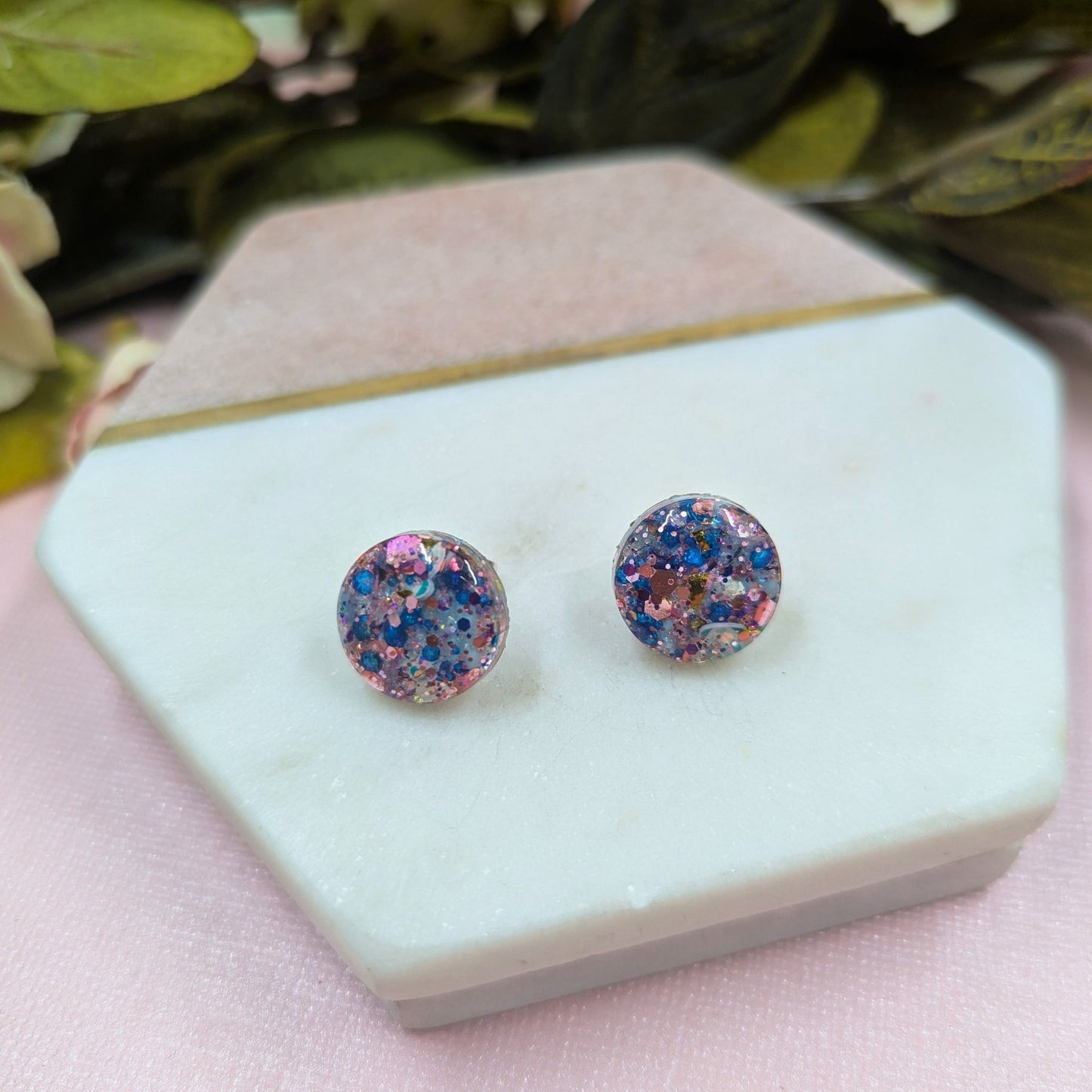 "Kristen" Mermaid Multi Glitter Resin Stud Earrings