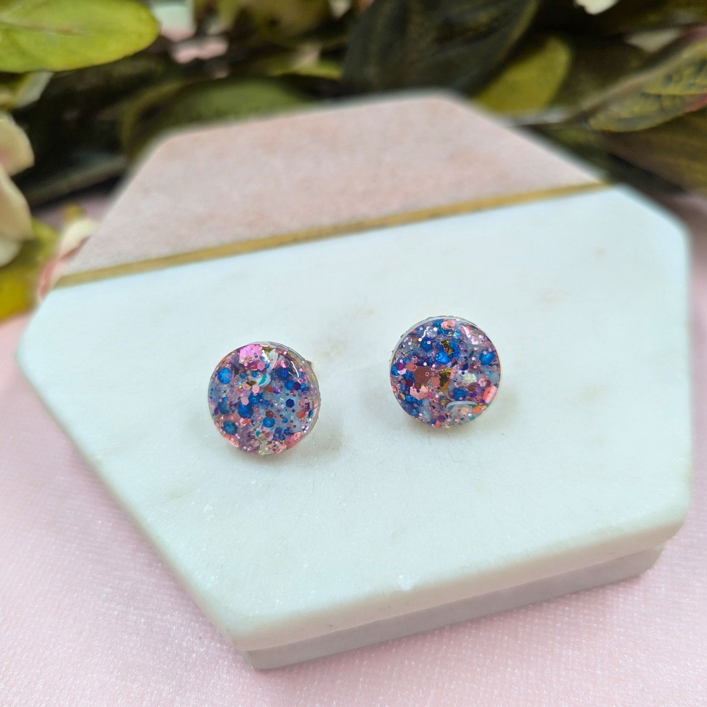 "Kristen" Mermaid Multi Glitter Resin Stud Earrings