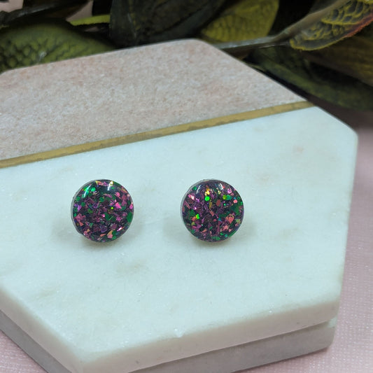"Kristen" Ruby Green Glitter Resin Stud Earrings