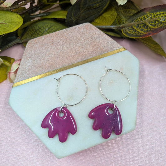 "Larissa" Pink Black Glitter Petal Resin Dangle Hoop Earrings