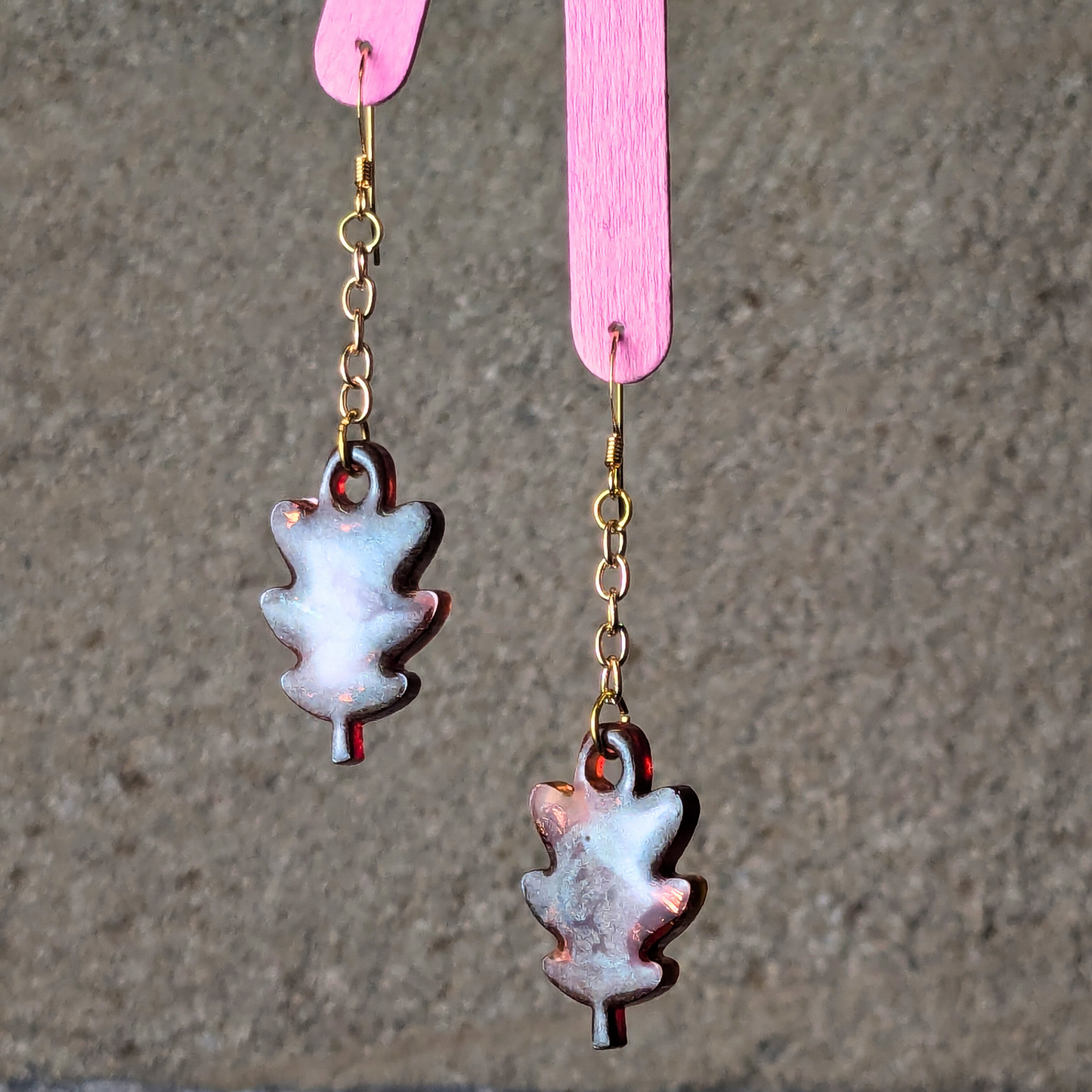 "Maple" Autumn Leaf Glitter Alcohol Ink Resin Chain Drop Dangle Earrings