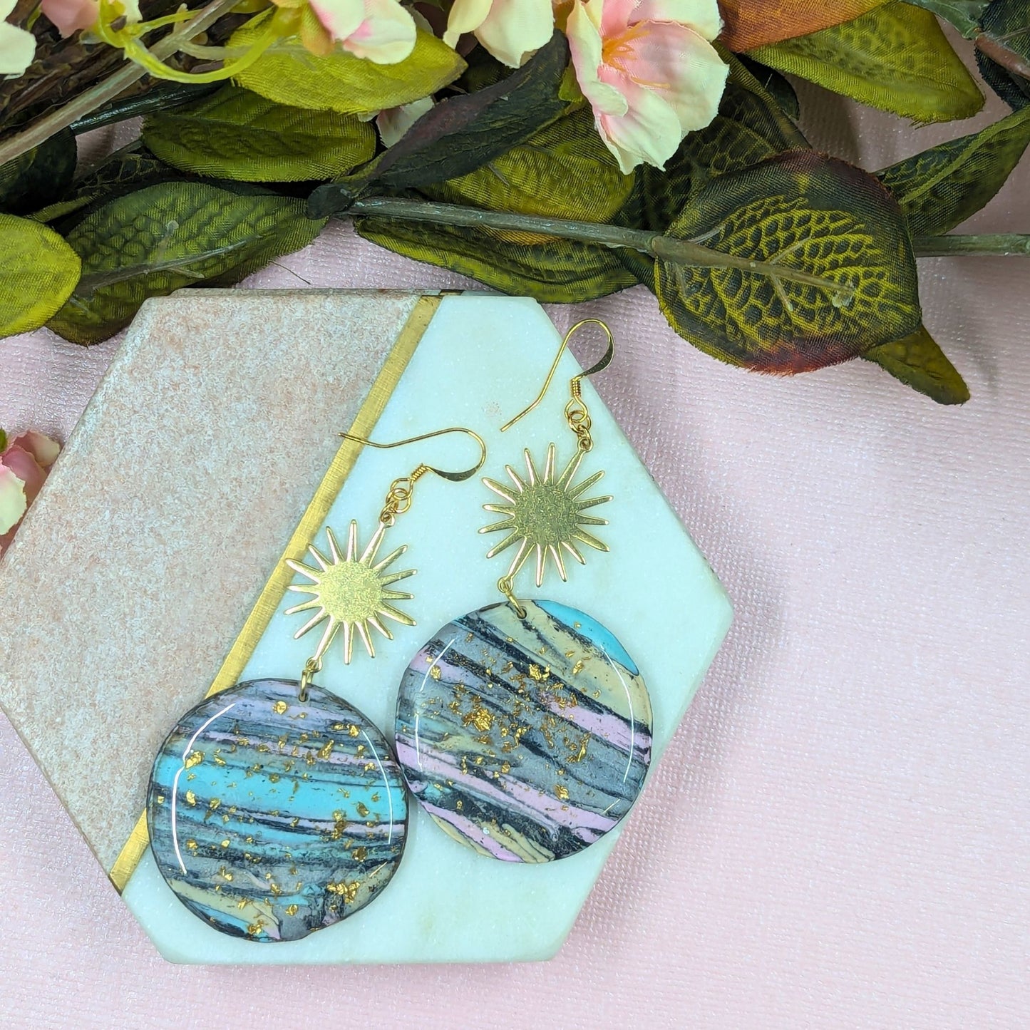 "Orla" Polymer Clay Circle with Sun Brass Connector