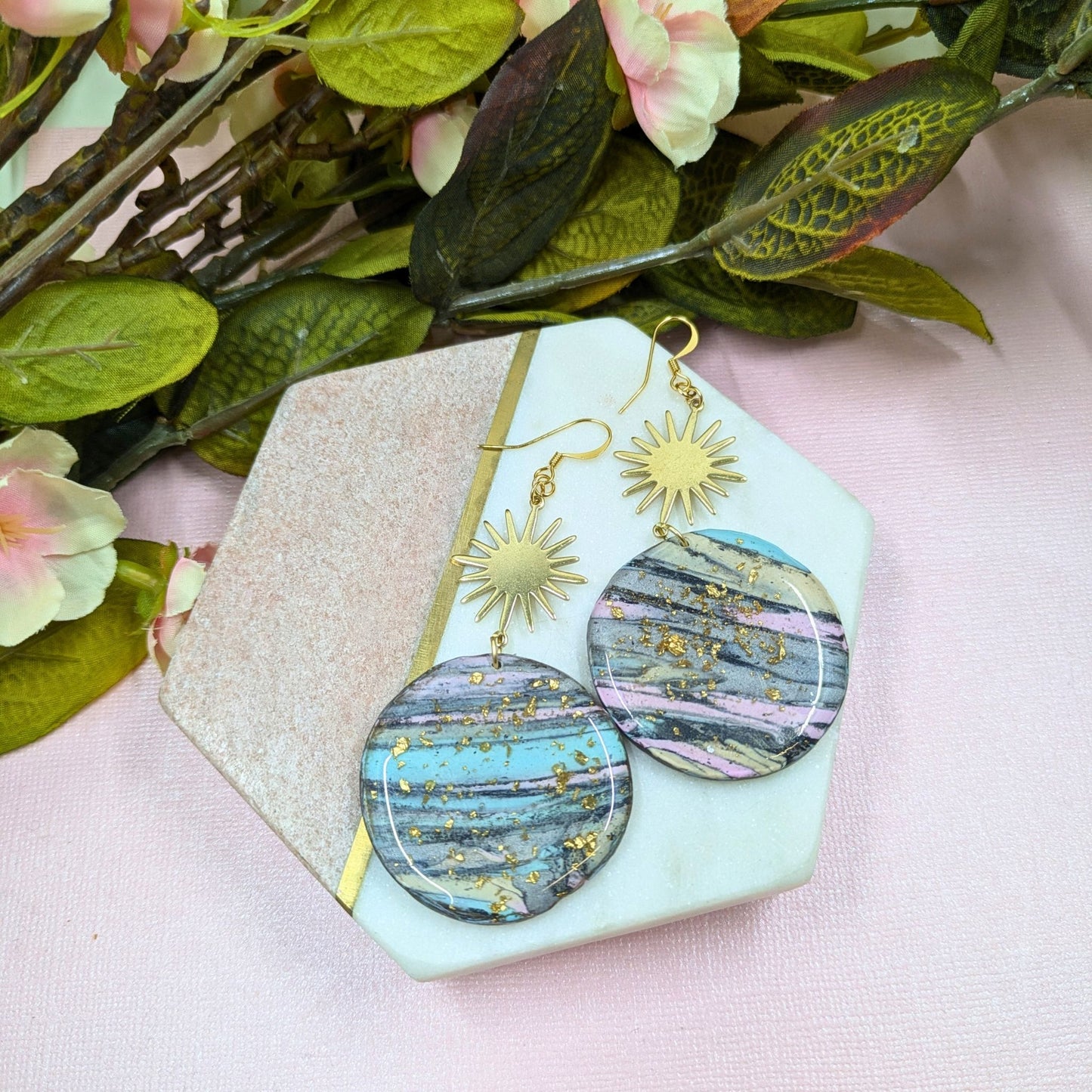 "Orla" Polymer Clay Circle with Sun Brass Connector