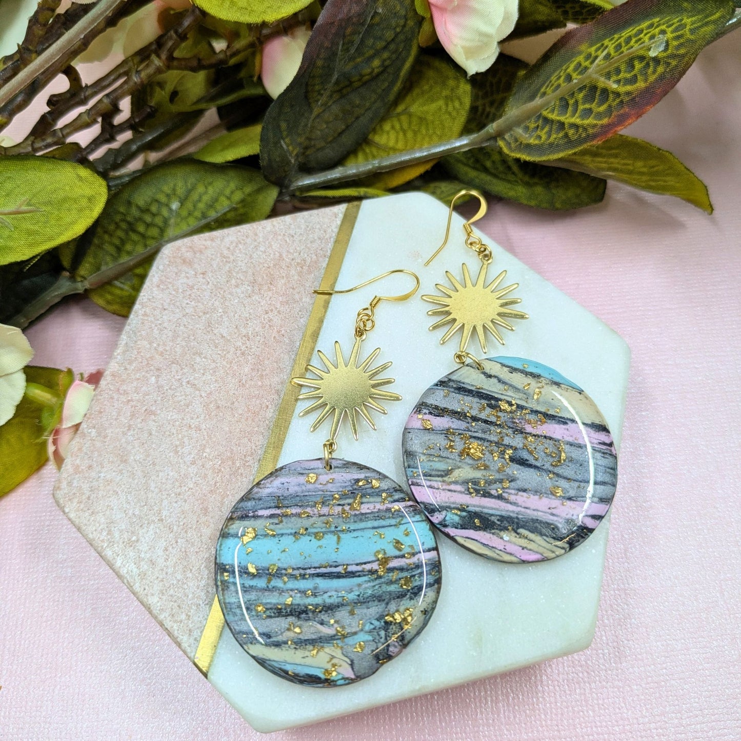 "Orla" Polymer Clay Circle with Sun Brass Connector