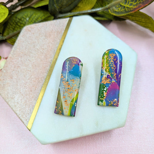 "Reba" Abstract Long Arch Polymer Clay Stud Earrings