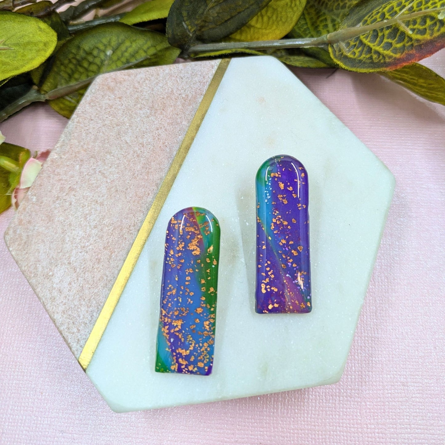 "Reba" Abstract Long Arch Polymer Clay Stud Earrings