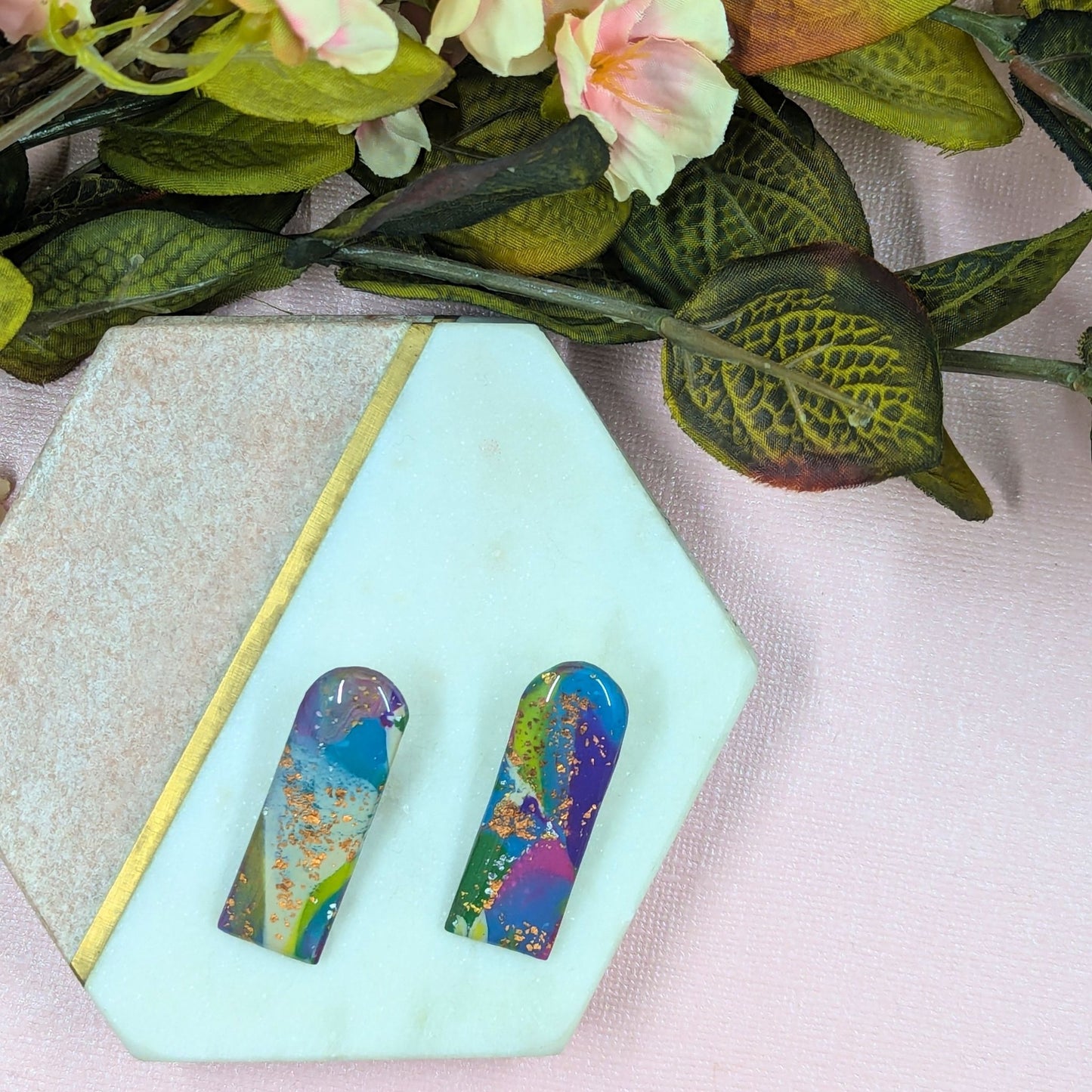 "Reba" Abstract Long Arch Polymer Clay Stud Earrings