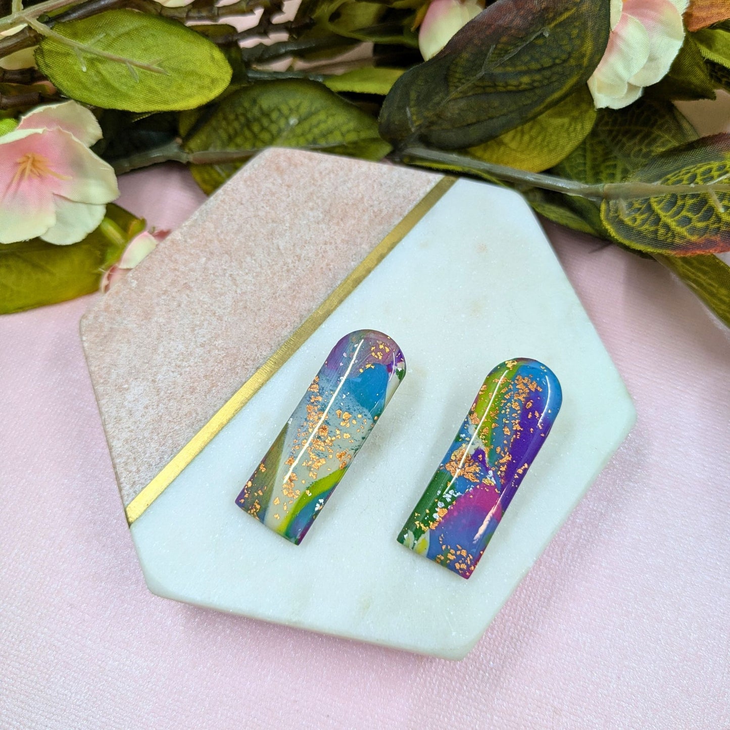 "Reba" Abstract Long Arch Polymer Clay Stud Earrings