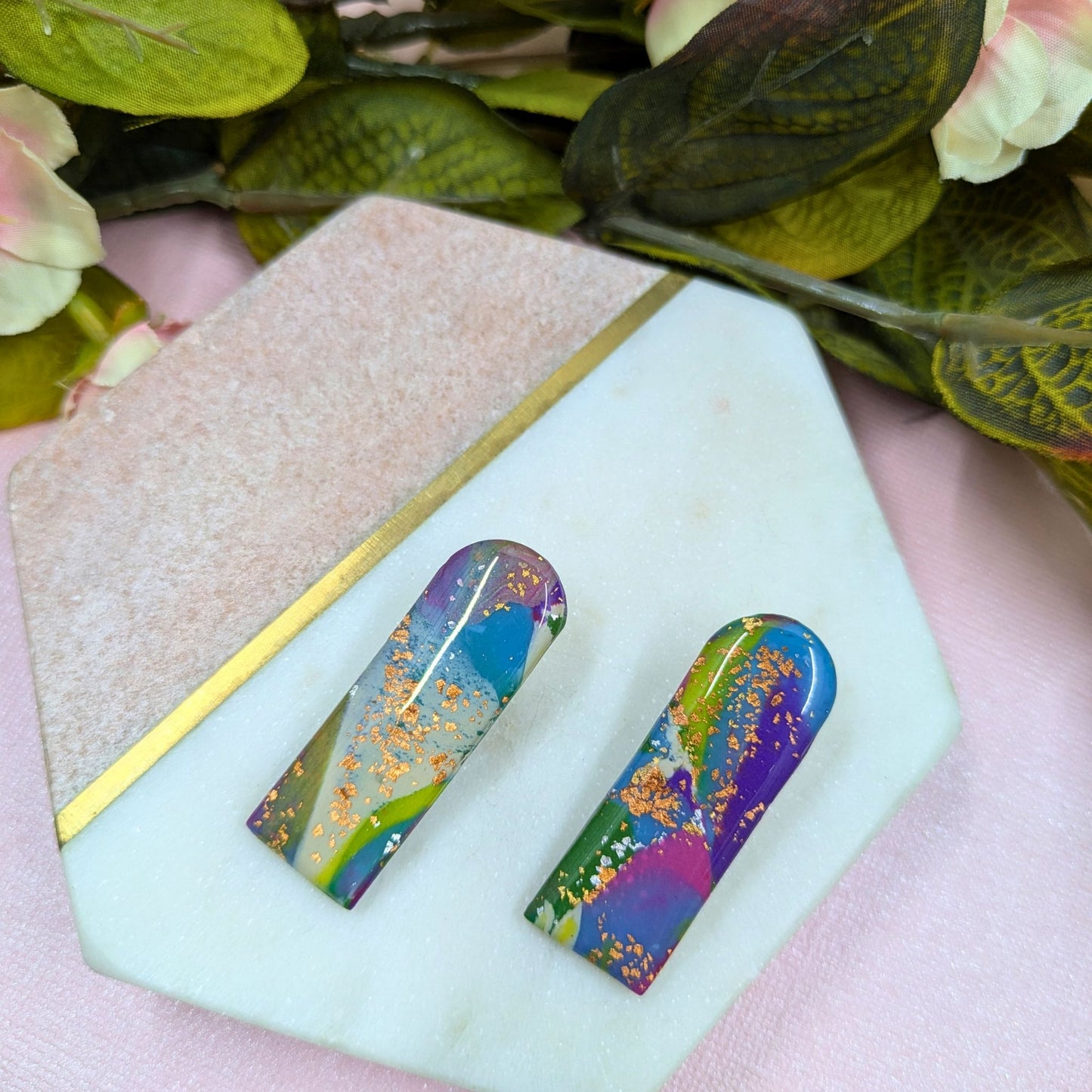 "Reba" Abstract Long Arch Polymer Clay Stud Earrings