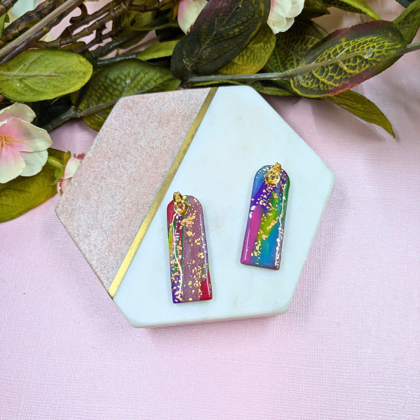 "Reba" Abstract Long Arch Polymer Clay Stud Earrings