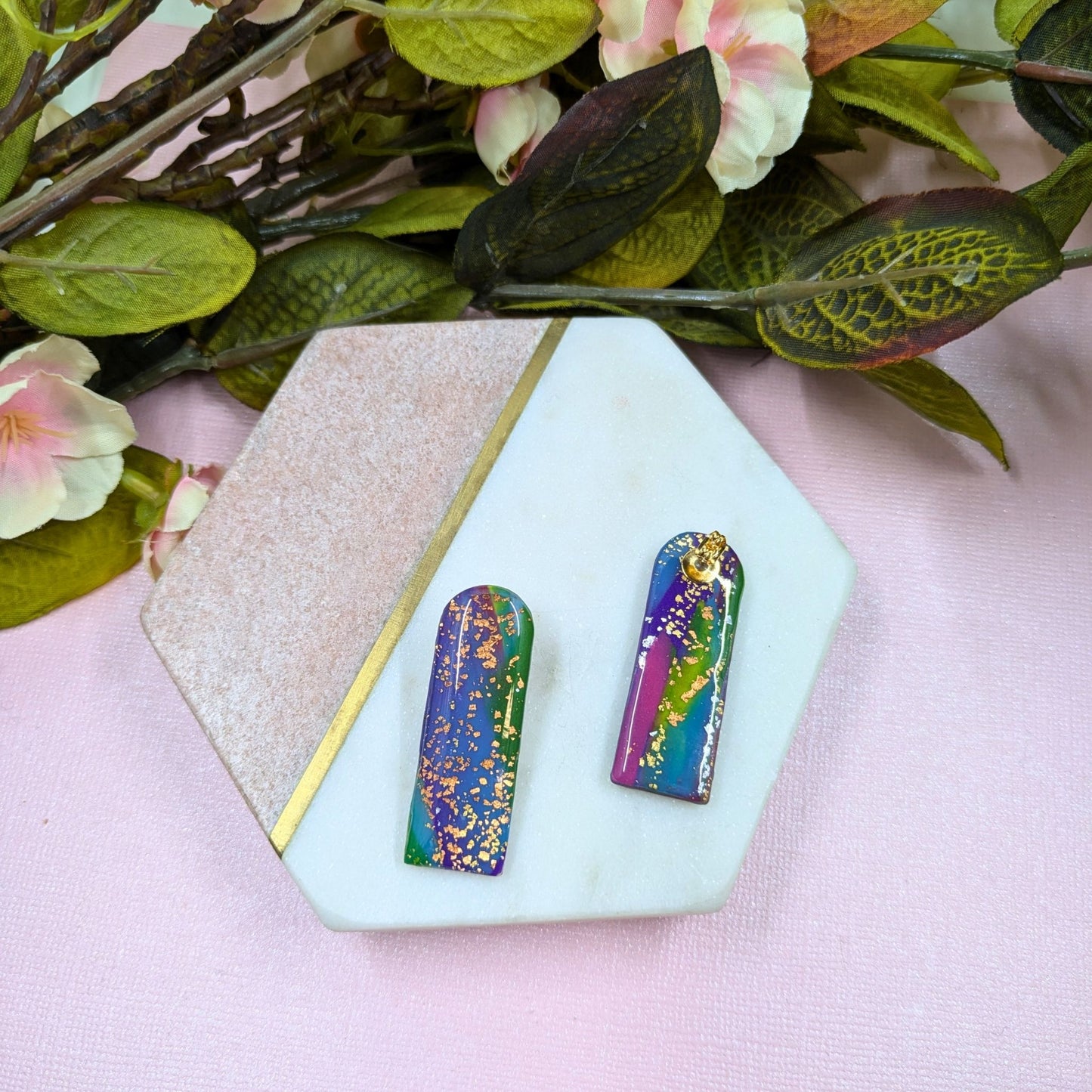 "Reba" Abstract Long Arch Polymer Clay Stud Earrings