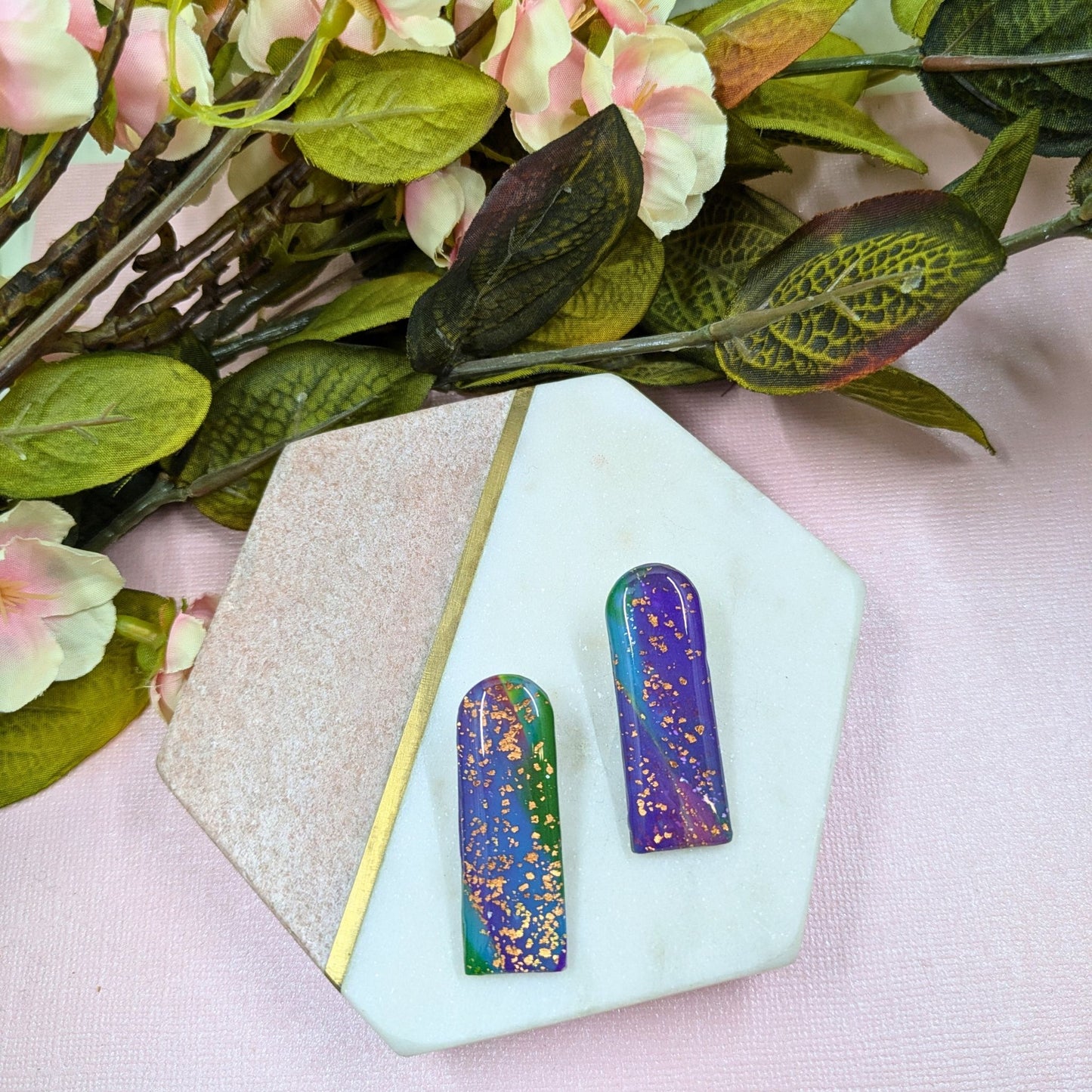 "Reba" Abstract Long Arch Polymer Clay Stud Earrings