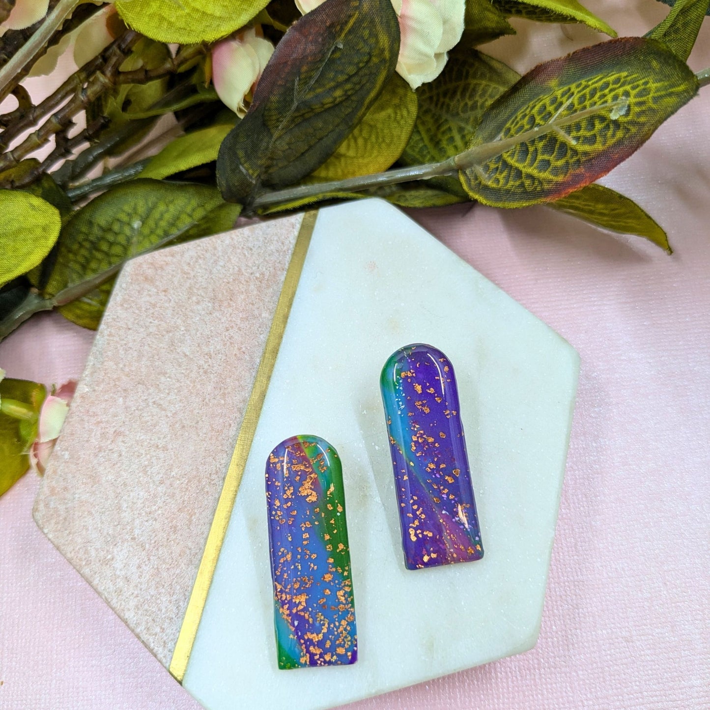 "Reba" Abstract Long Arch Polymer Clay Stud Earrings