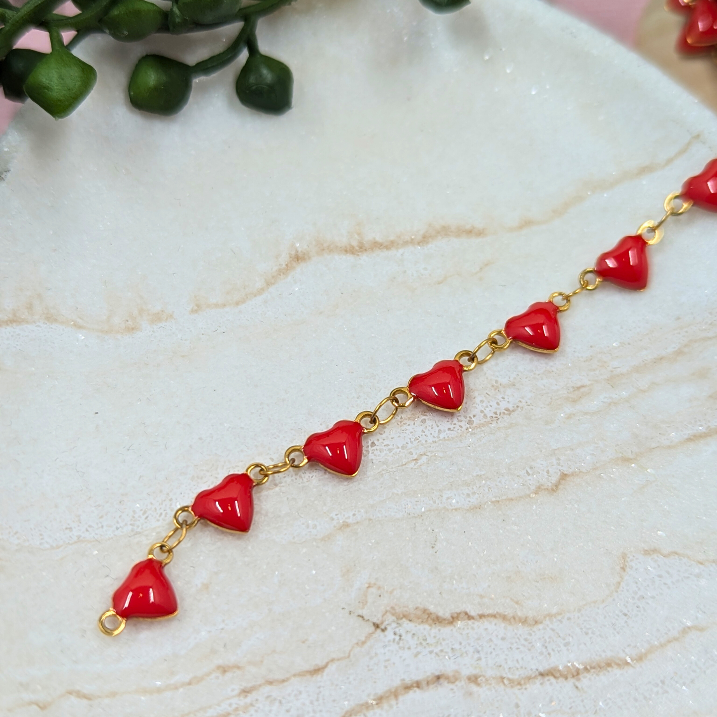 "Austin" Stainless Steel Red Hearts Chain