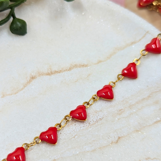 "Austin" Stainless Steel Red Hearts Chain