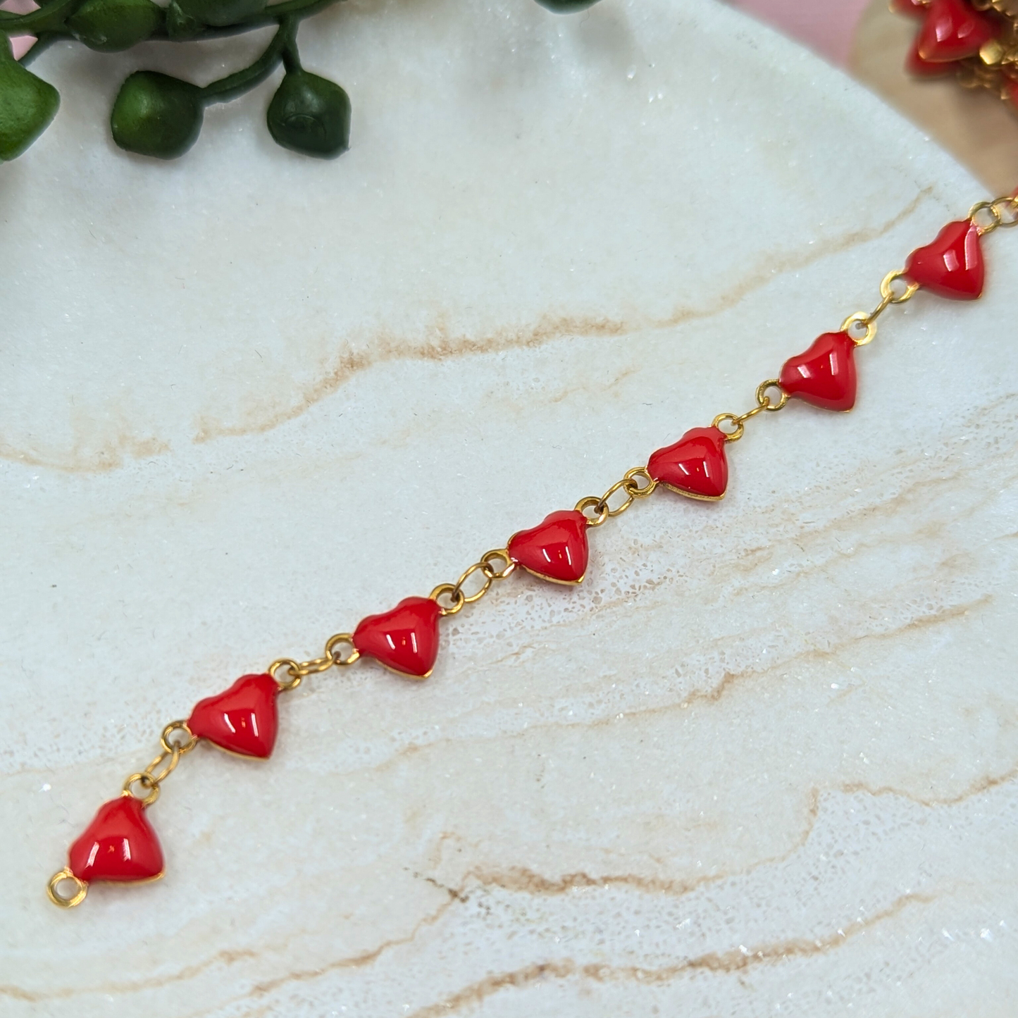 "Austin" Stainless Steel Red Hearts Chain