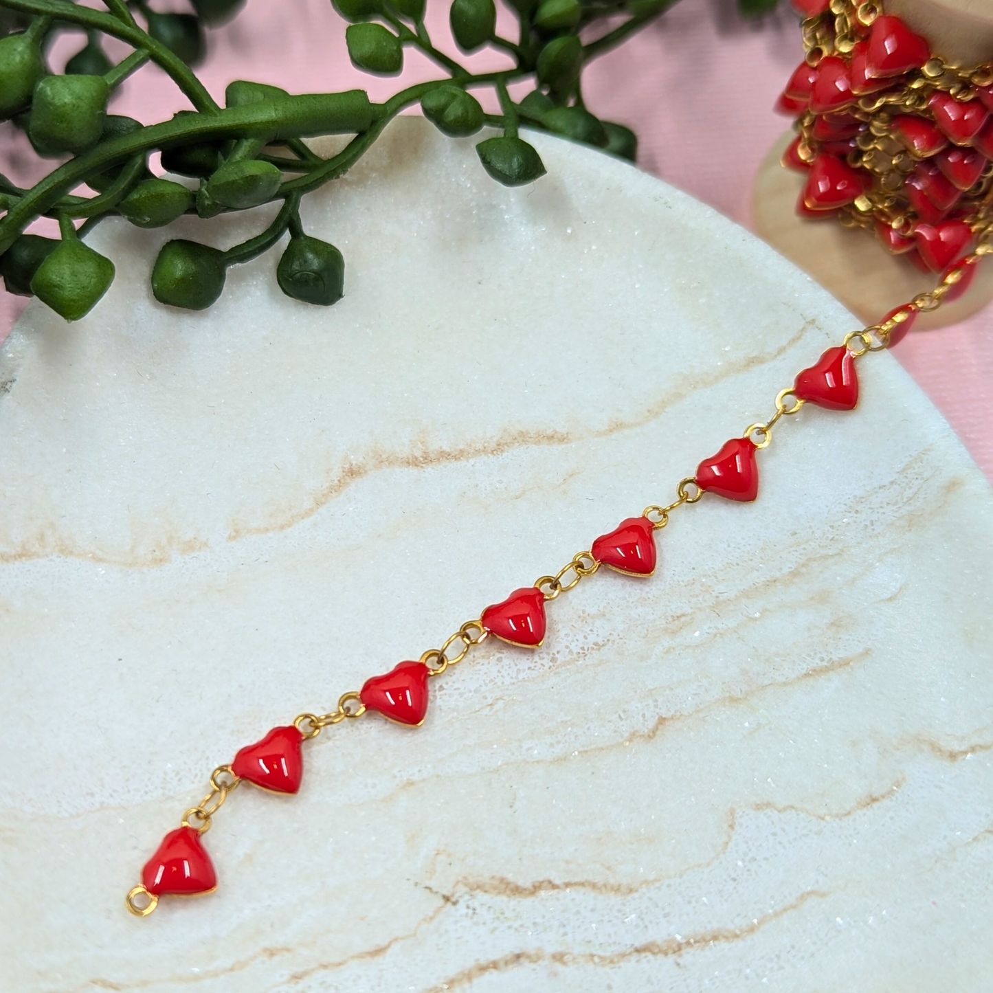 "Austin" Stainless Steel Red Hearts Chain