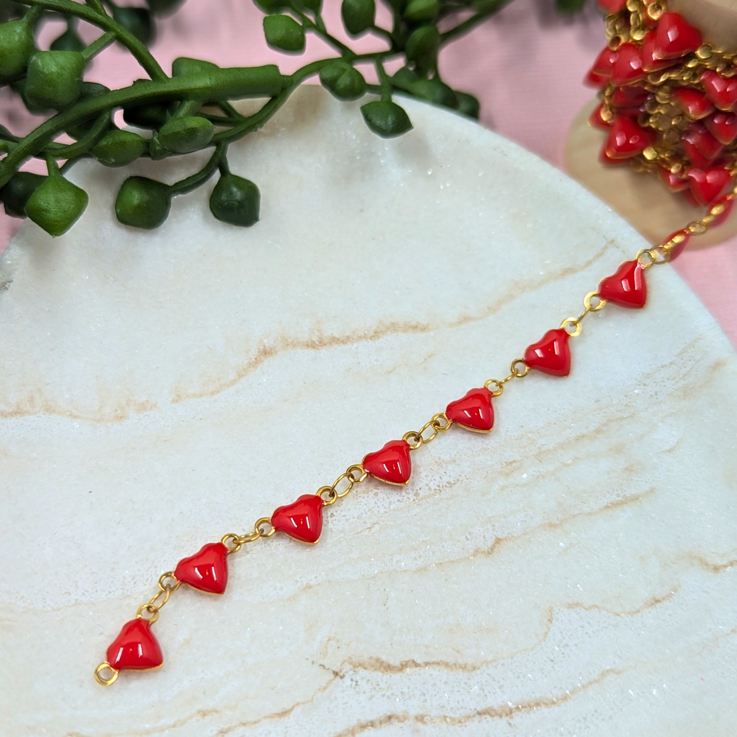 "Austin" Stainless Steel Red Hearts Chain