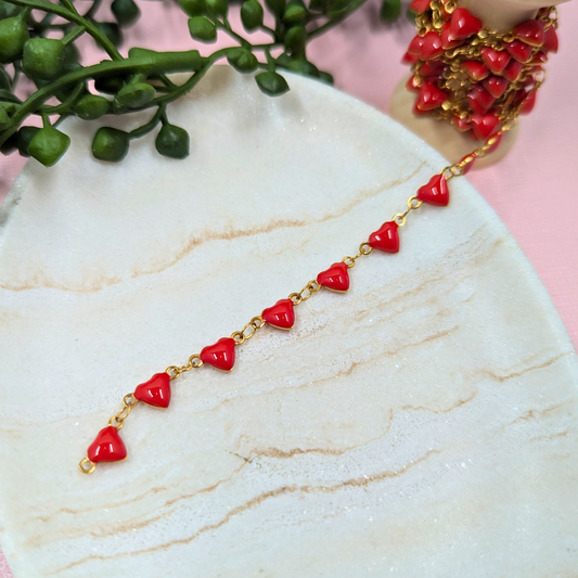 "Austin" Stainless Steel Red Hearts Chain