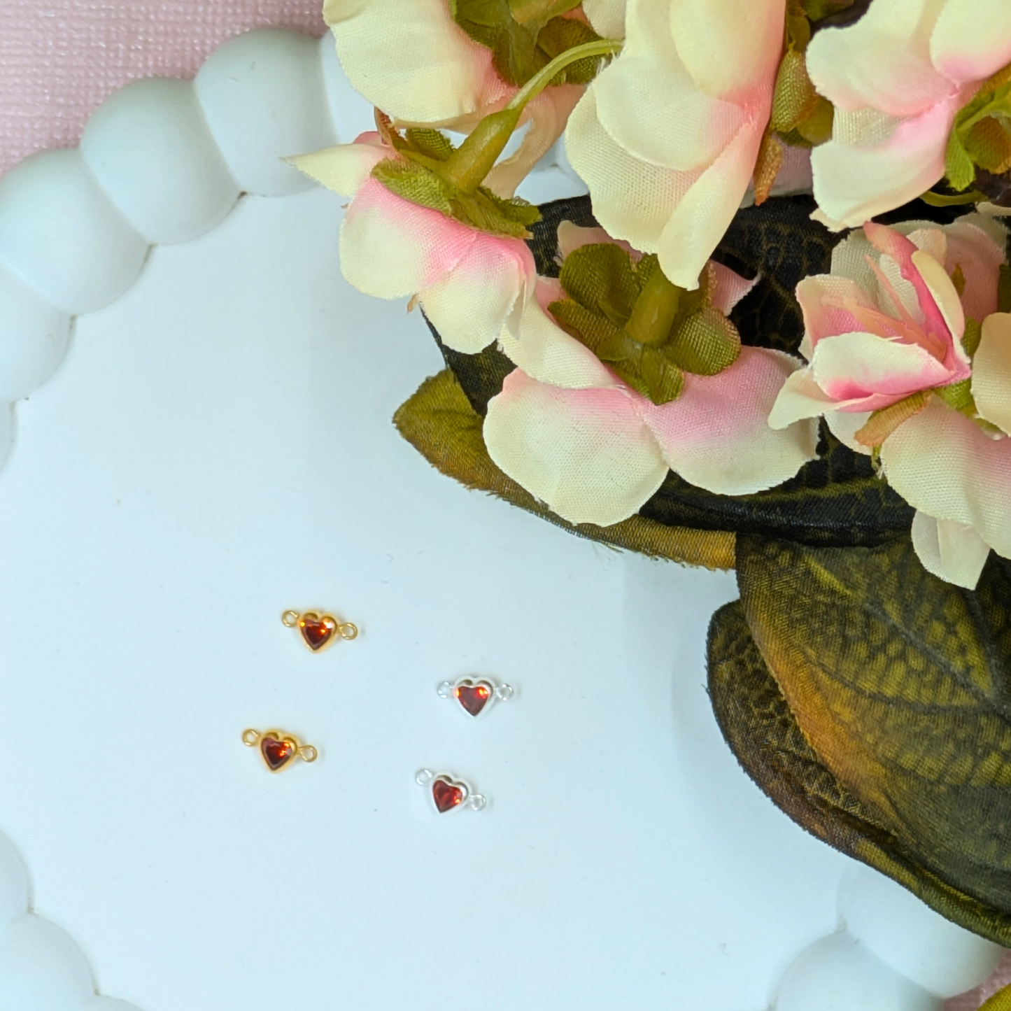 Birthstone 4mm Cubic Zirconia Heart Connector