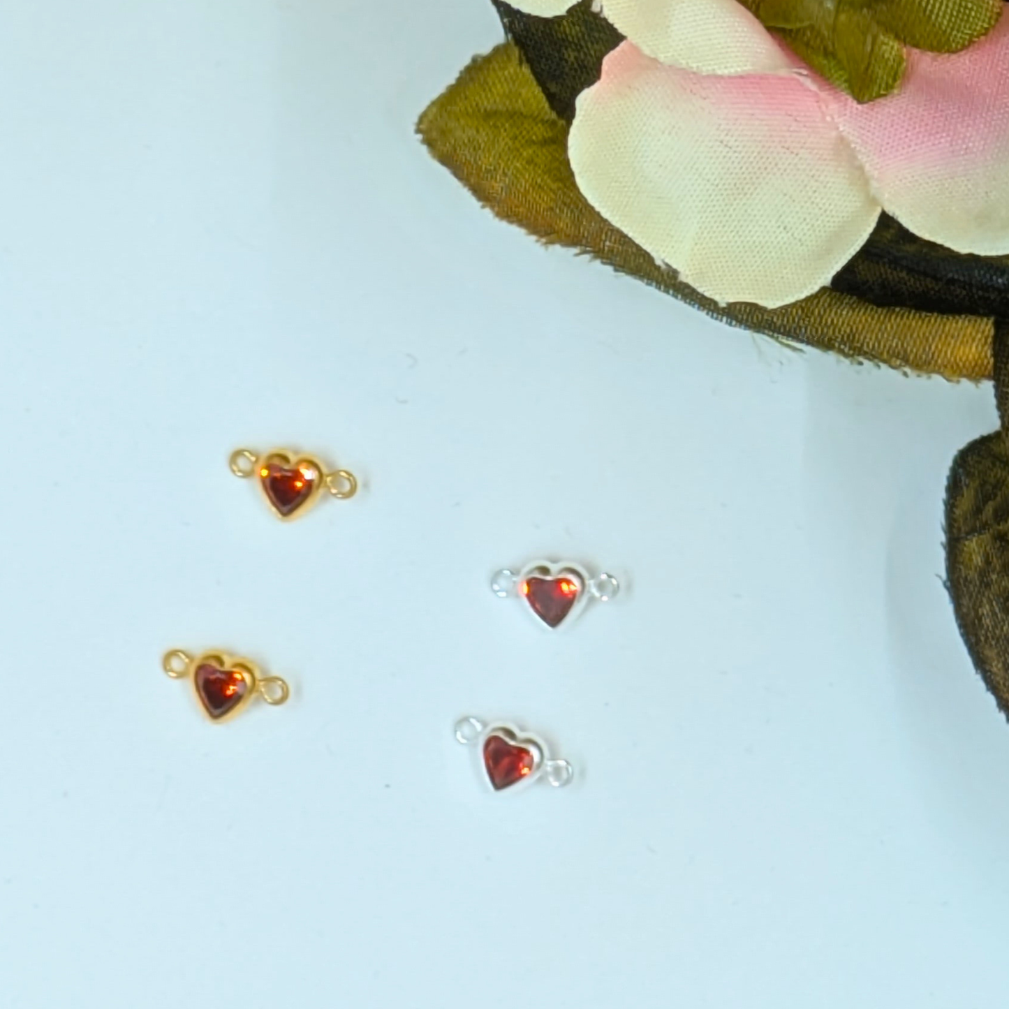 Birthstone 4mm Cubic Zirconia Heart Connector