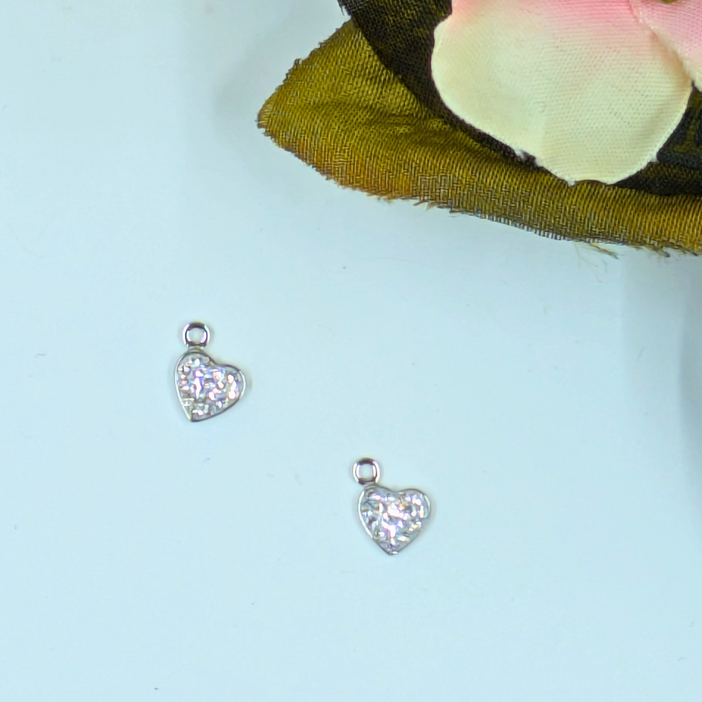 Mini Crystal Heart Charm | Sterling Silver