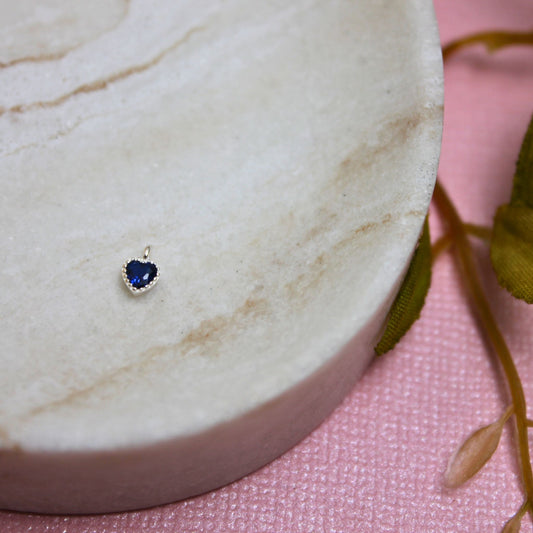 Sterling Silver Dark Blue Crystal Heart Charm