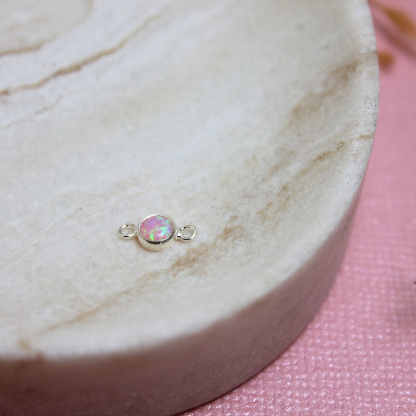 Sterling Silver Pink Opal Connector Charm