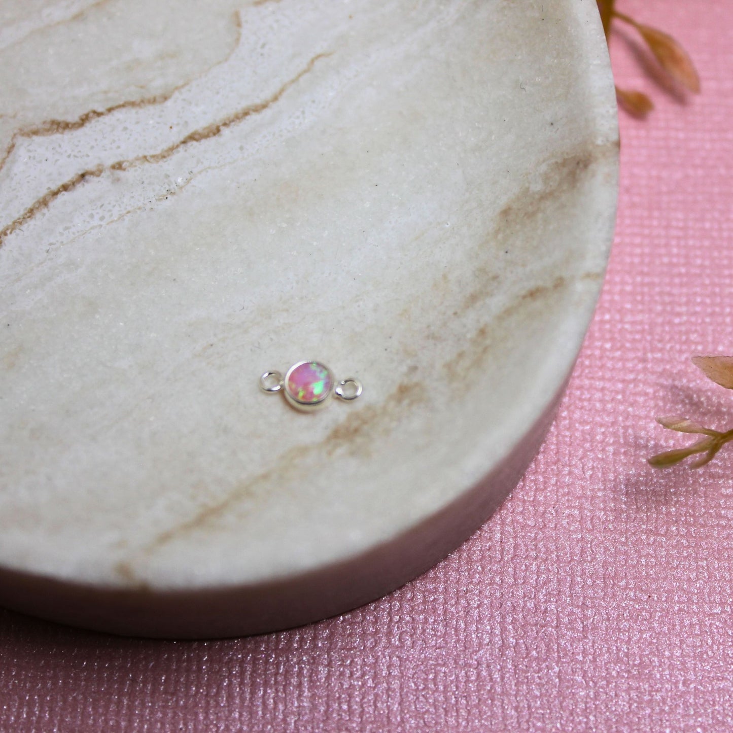 Sterling Silver Pink Opal Connector Charm