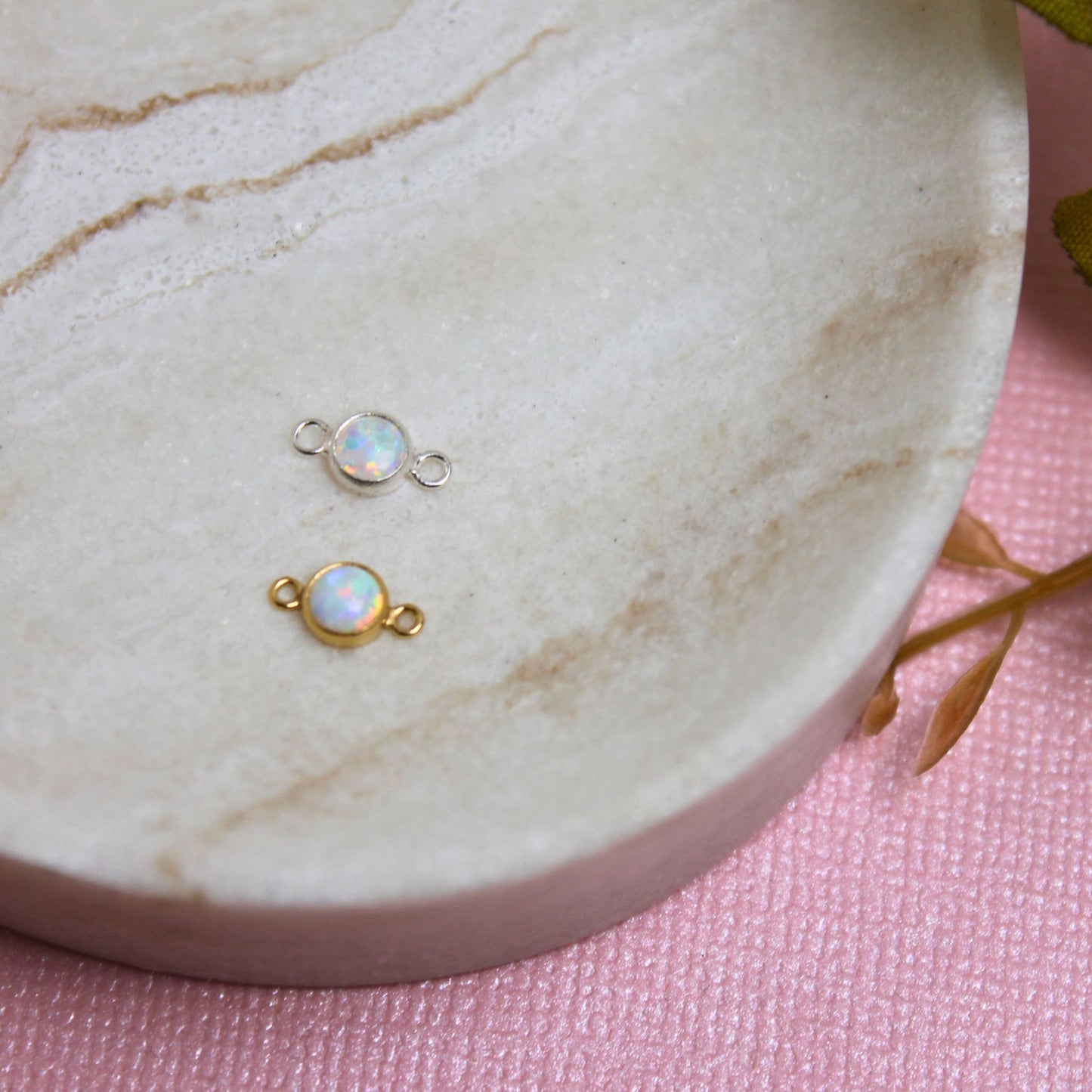 Gold Filled White Opal Connector Charm