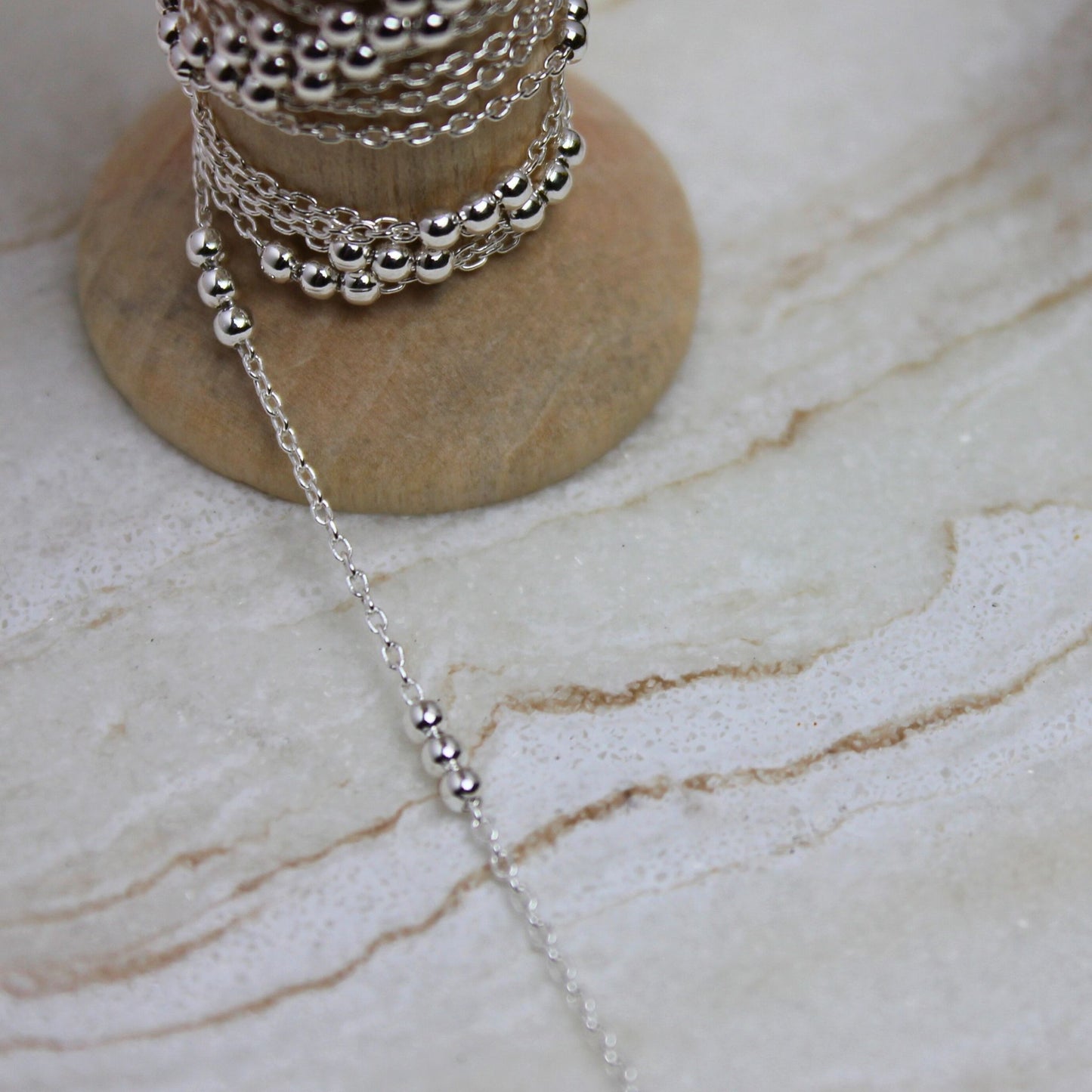 "Budapest" Sterling Silver Three Bead Cable Chain