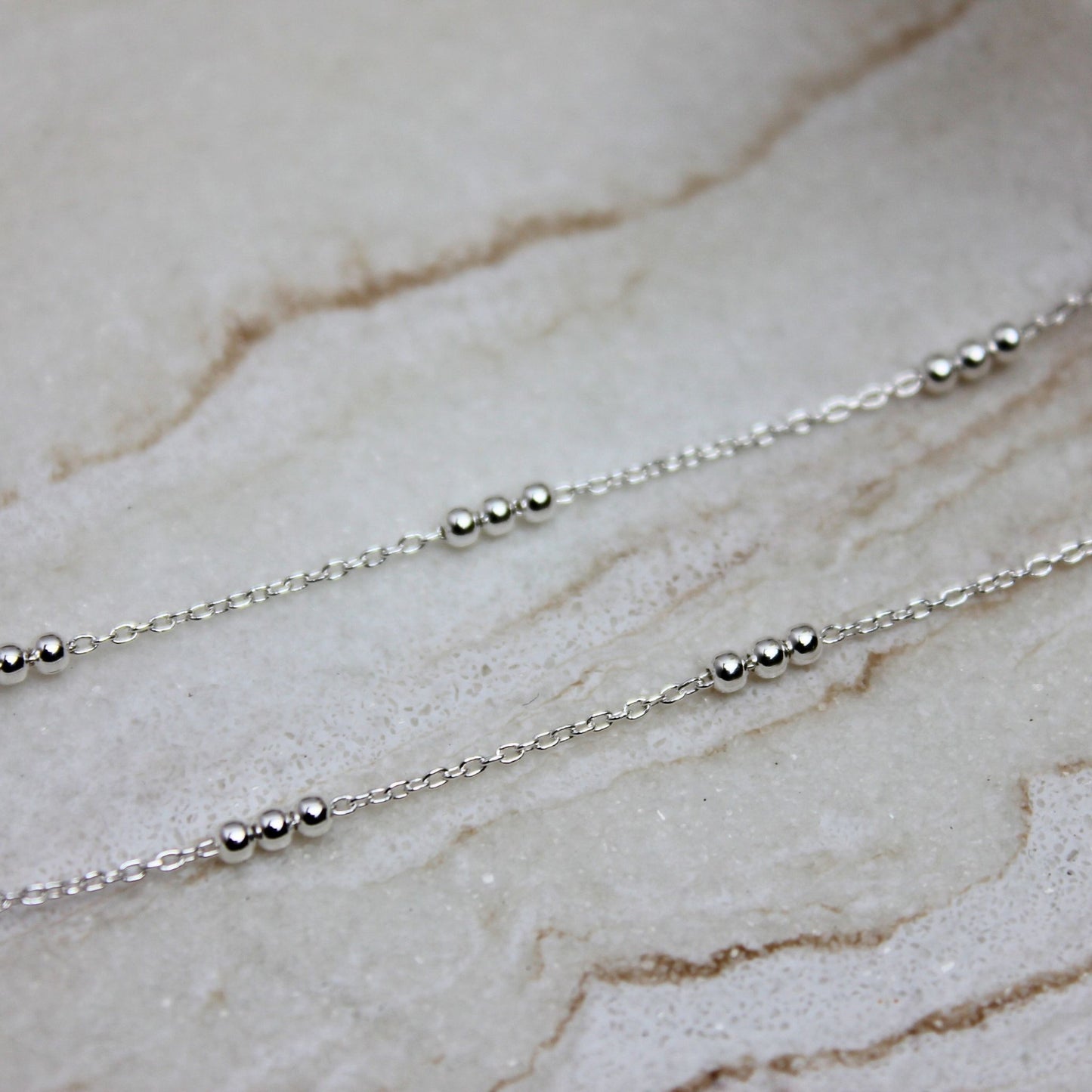 "Budapest" Sterling Silver Three Bead Cable Chain