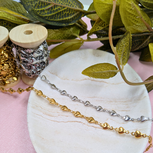 "Boston" Gold Stainless Steel Heart Chain in Silver and Gold