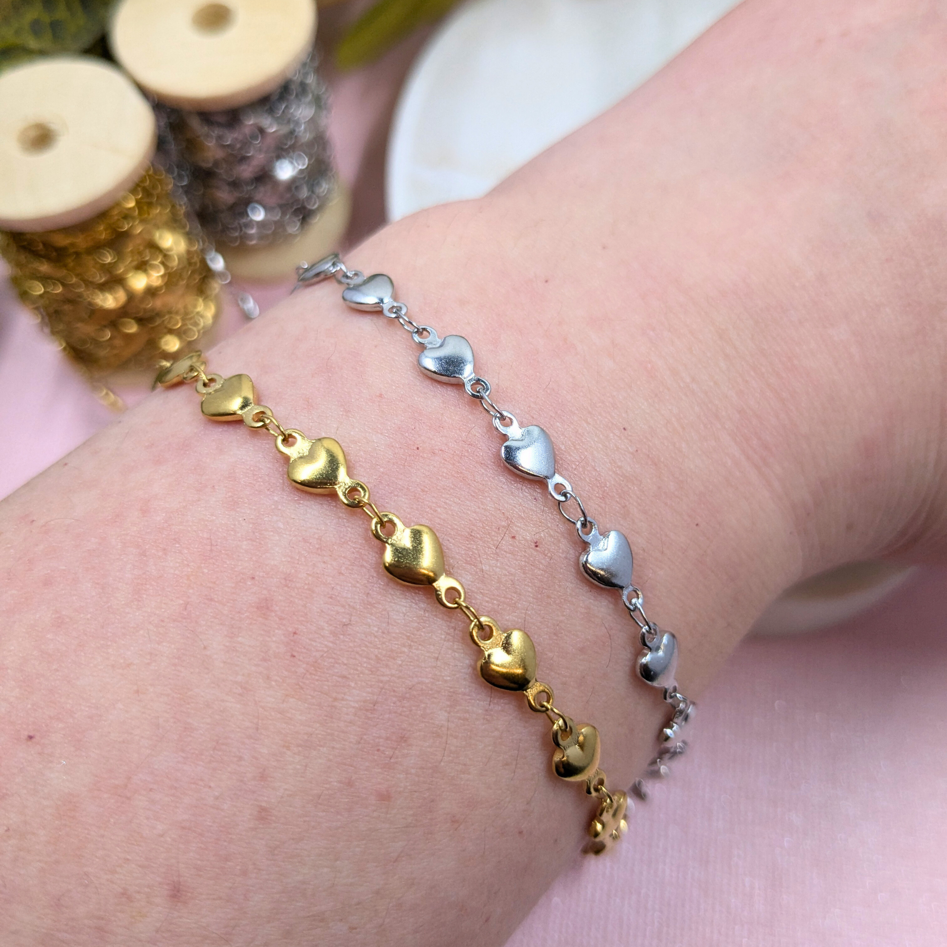"Boston" Gold Stainless Steel Heart Chain in Gold and Silver